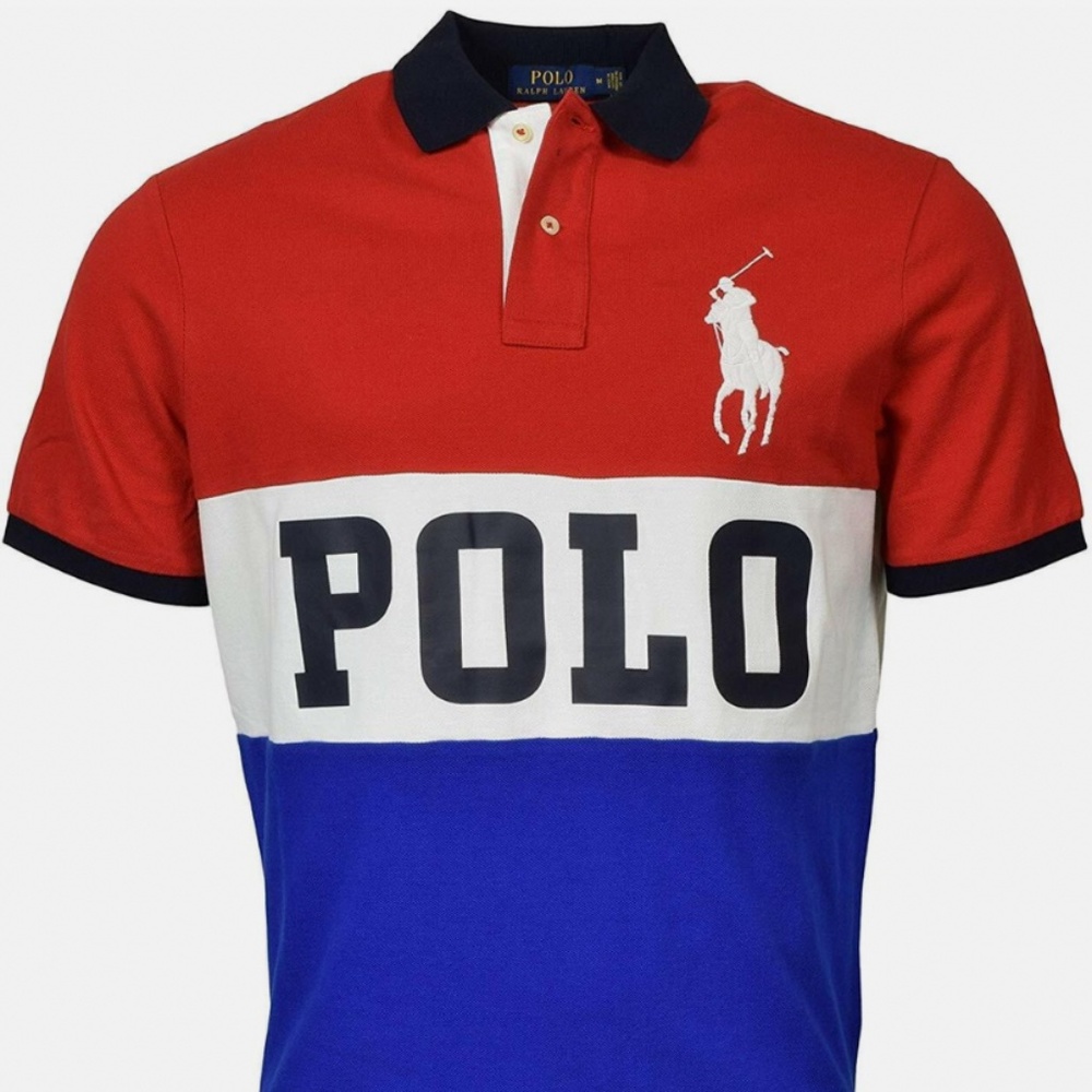 POLO RALPH LAUREN Men's Classic Fit Big Pony Logo Polo Shirt Red White Blue L